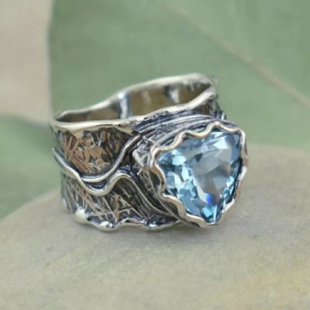 Boho Ring with Blue Large Stone Funky and Chunky #856